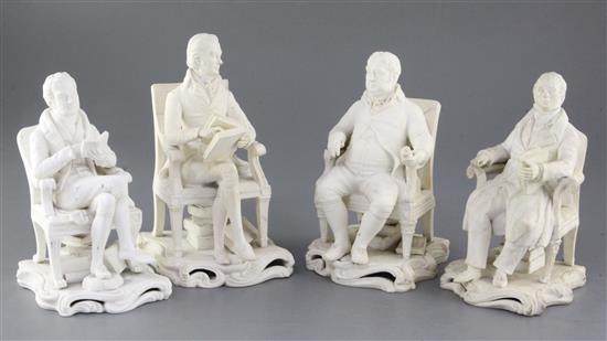 A set of four biscuit porcelain figures, second quarter 19th century, height 17.5cm - 21cm, some restoration